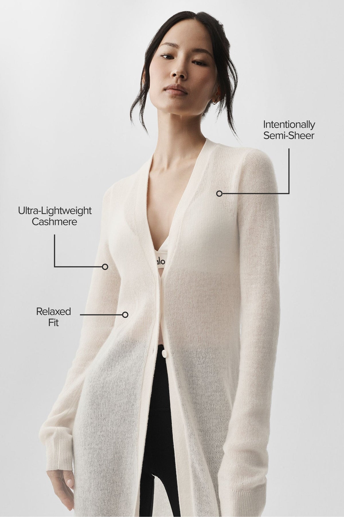 Alo Yoga Sheer Cashmere Long Cardigan - Ivory - imagen 2