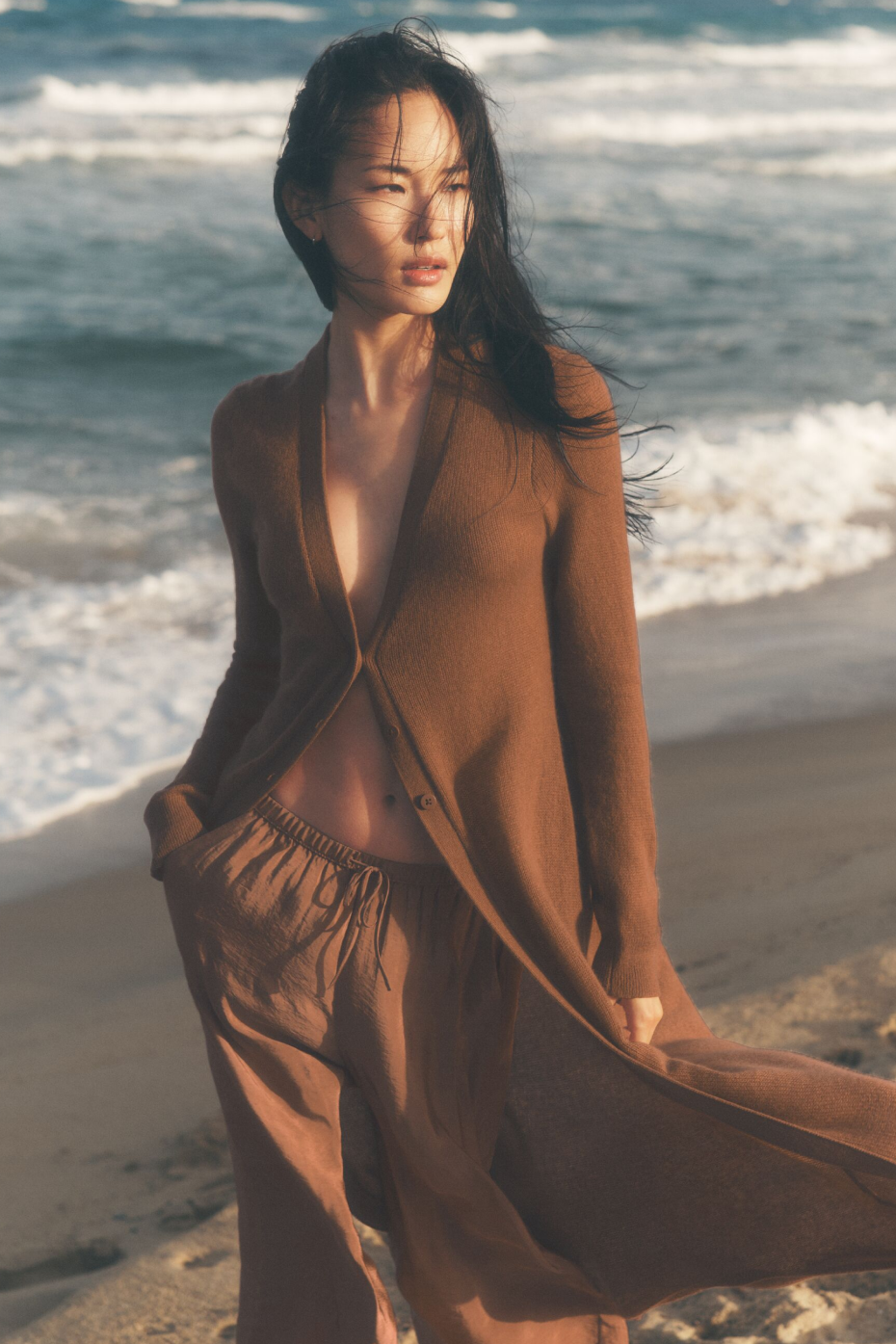 Alo Yoga Sheer Cashmere Long Cardigan - Sun Kissed Brown - imagen 1