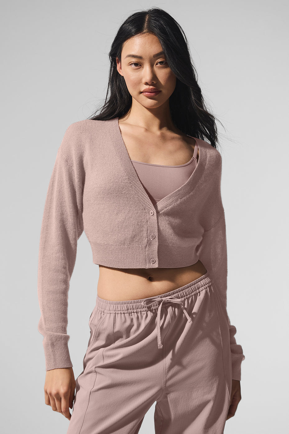 Alo Yoga Sheer Cashmere Cropped Cardigan - Taupe - imagen 1