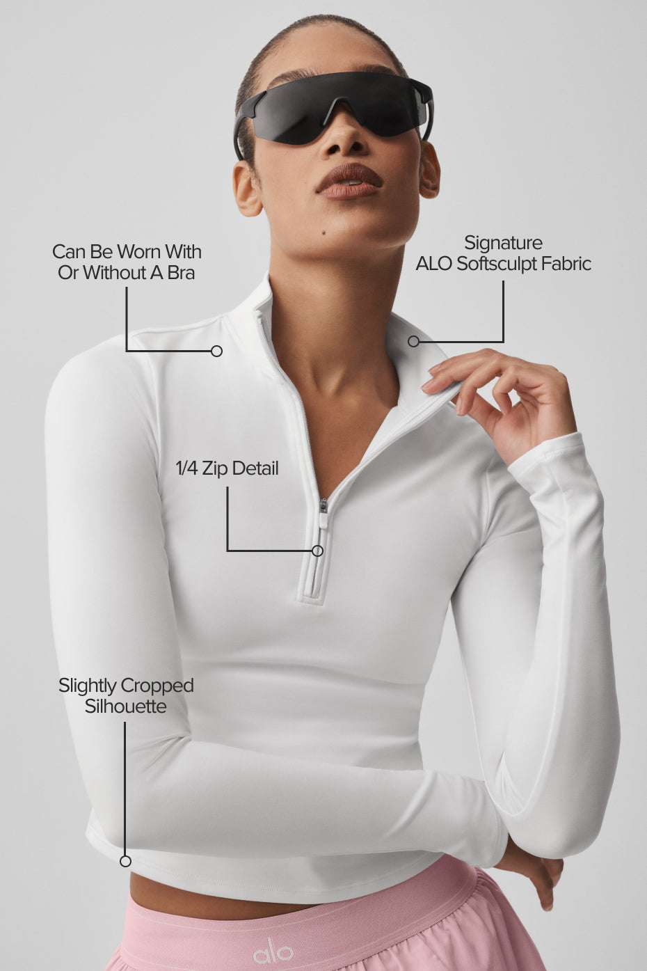 Alo Yoga ALO Softsculpt Precision 1/4 Zip Long Sleeve - White - imagen 2