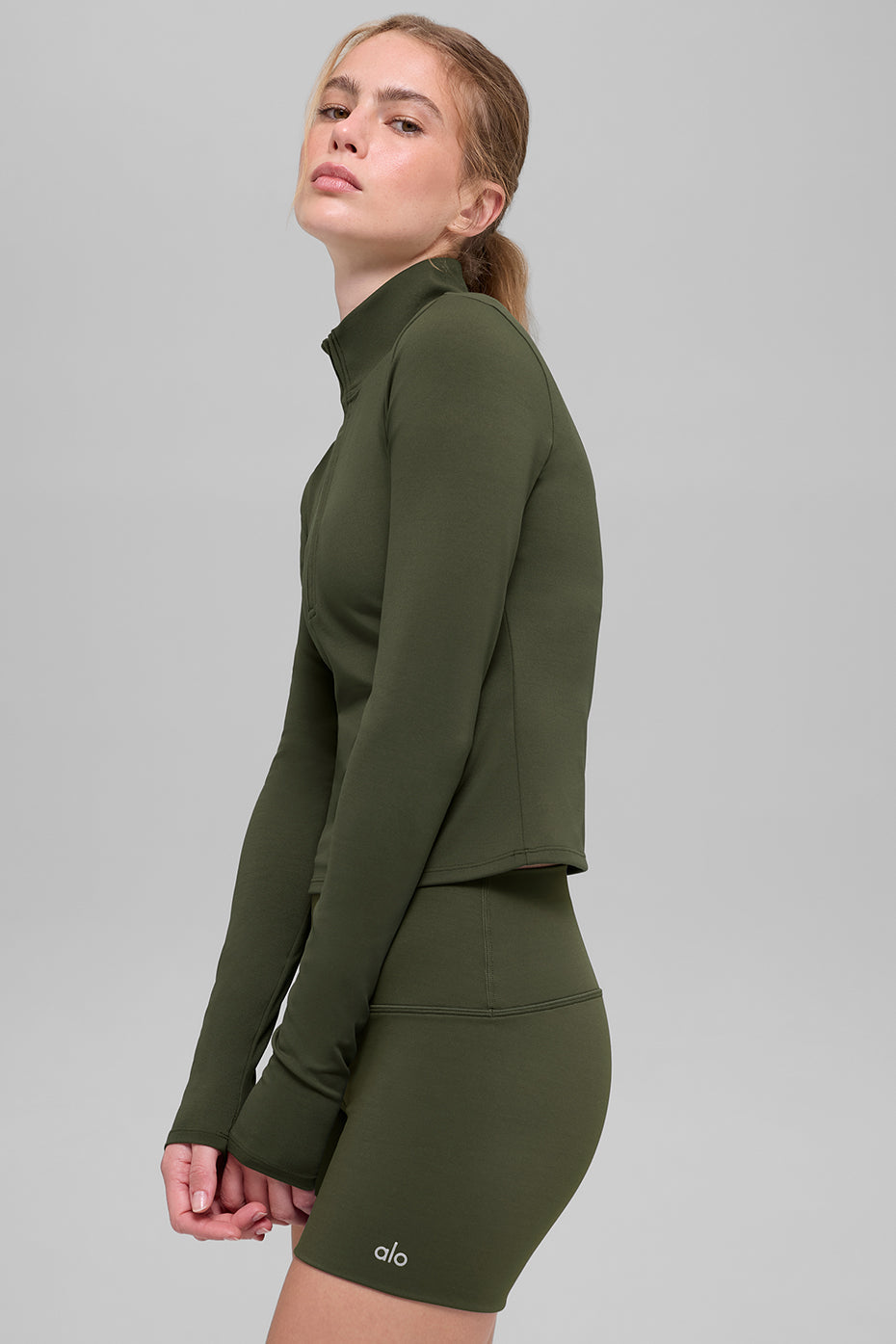 Alo Yoga ALO Softsculpt Precision 1/4 Zip Long Sleeve - Green Olive - imagen 3