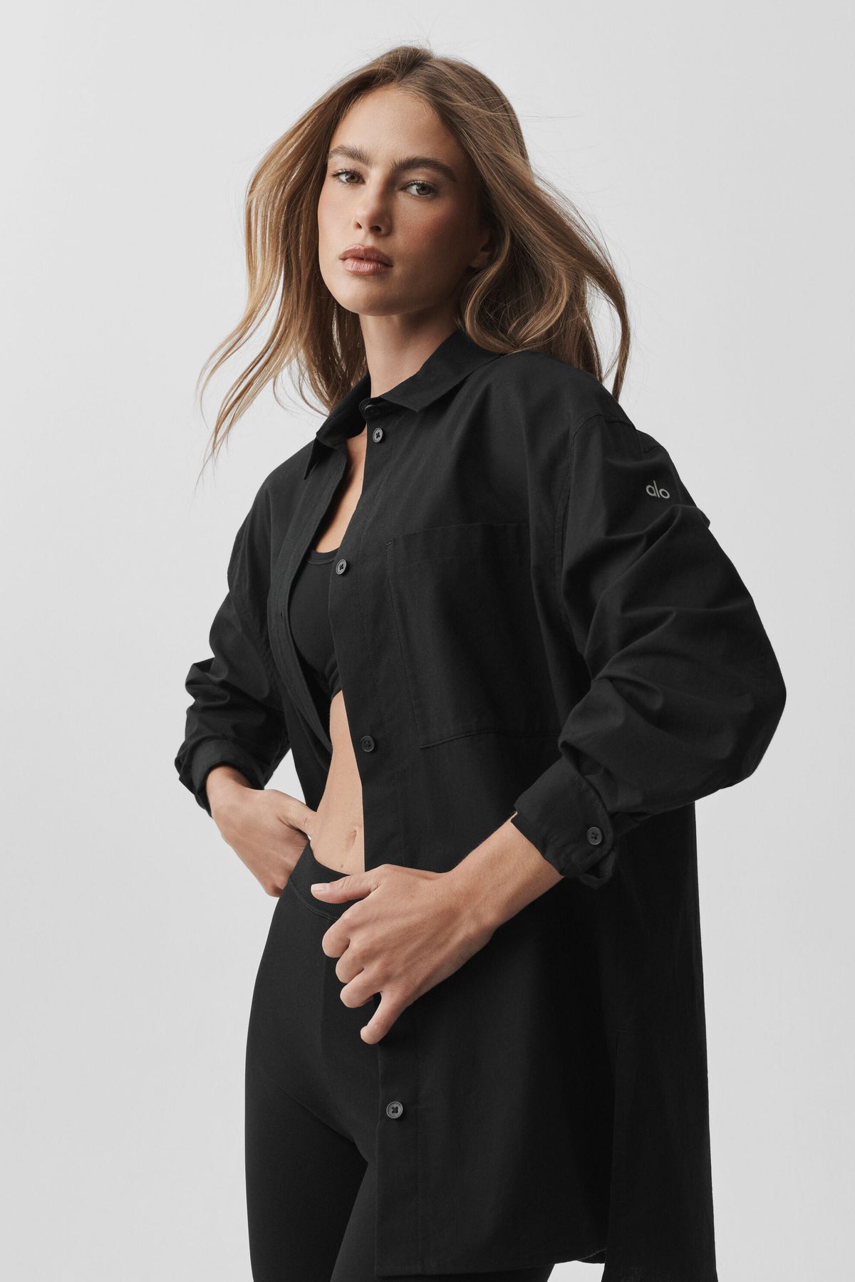 Alo Yoga Cotton Real Deal Button Up Long Sleeve - Black - imagen 1