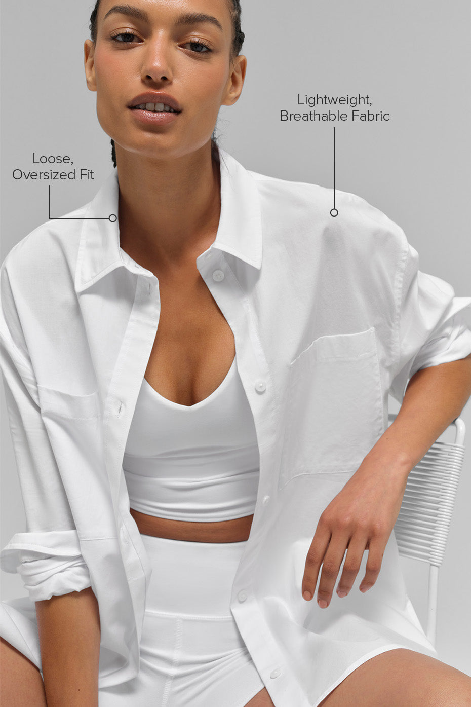 Alo Yoga Cotton Real Deal Button Up Long Sleeve - White - imagen 2