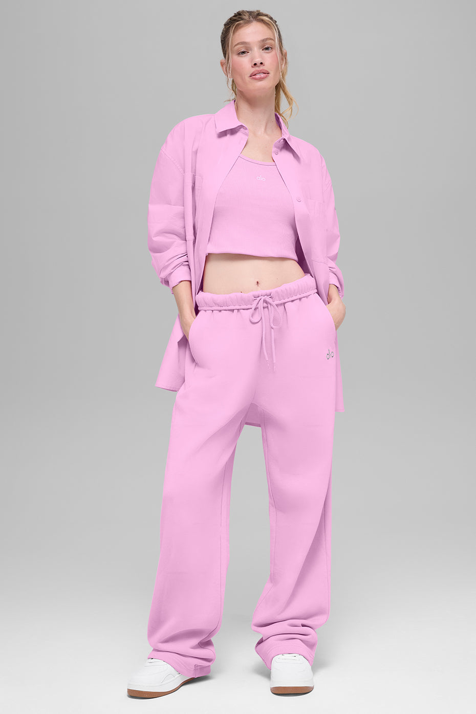 Alo Yoga Cotton Real Deal Button Up Long Sleeve - Candy Heart Pink - imagen 5