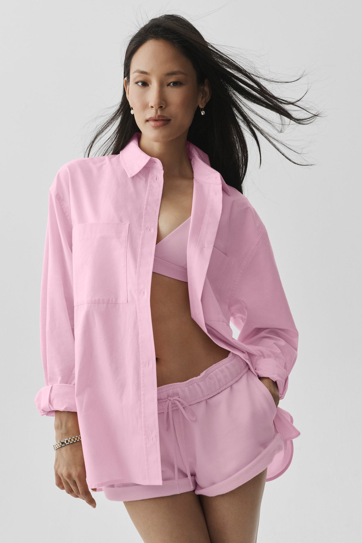Alo Yoga Cotton Real Deal Button Up Long Sleeve - Pink Marshmallow - imagen 1