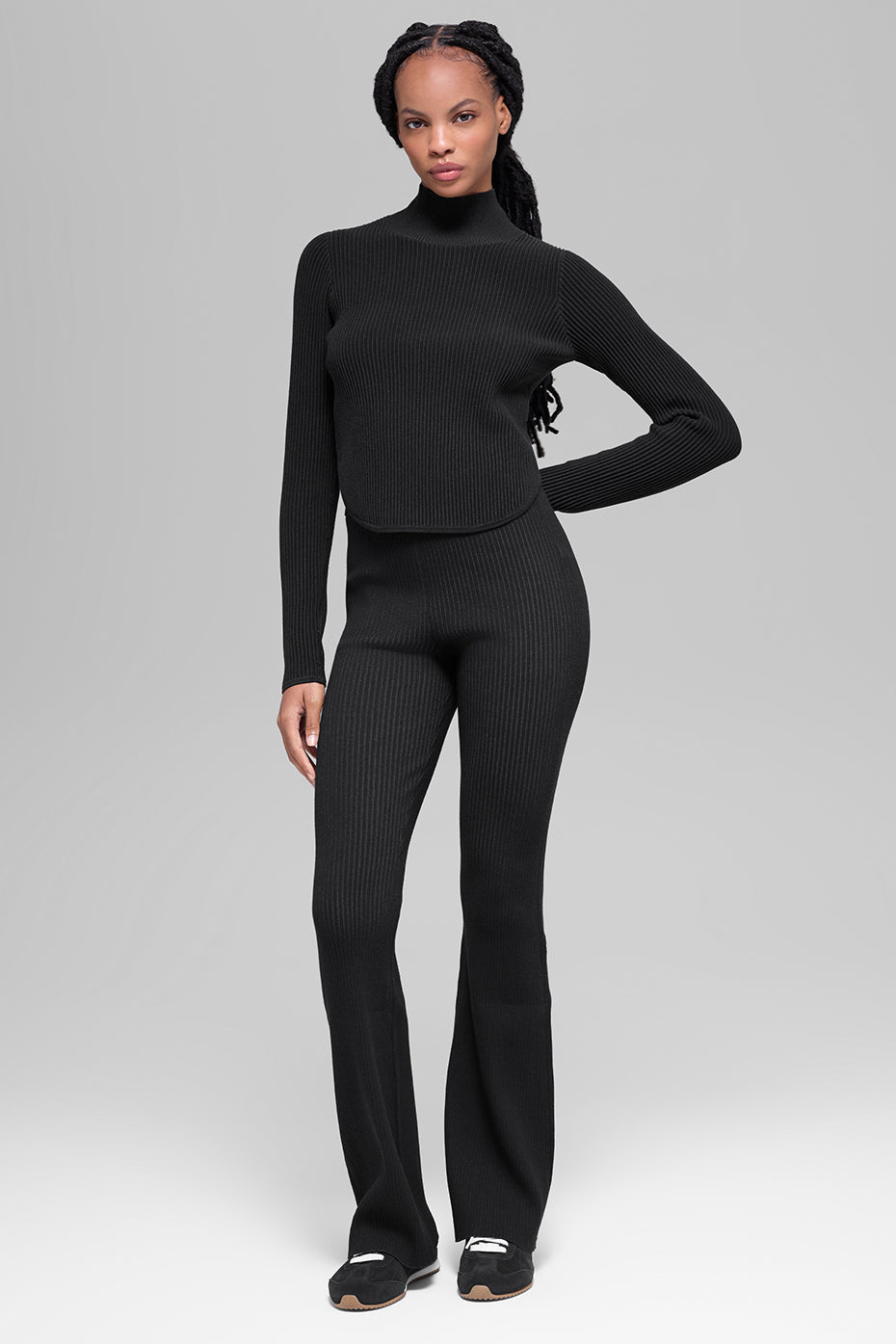 Alo Yoga Denim Knit Backless Long Sleeve - Black/Anthracite - imagen 5