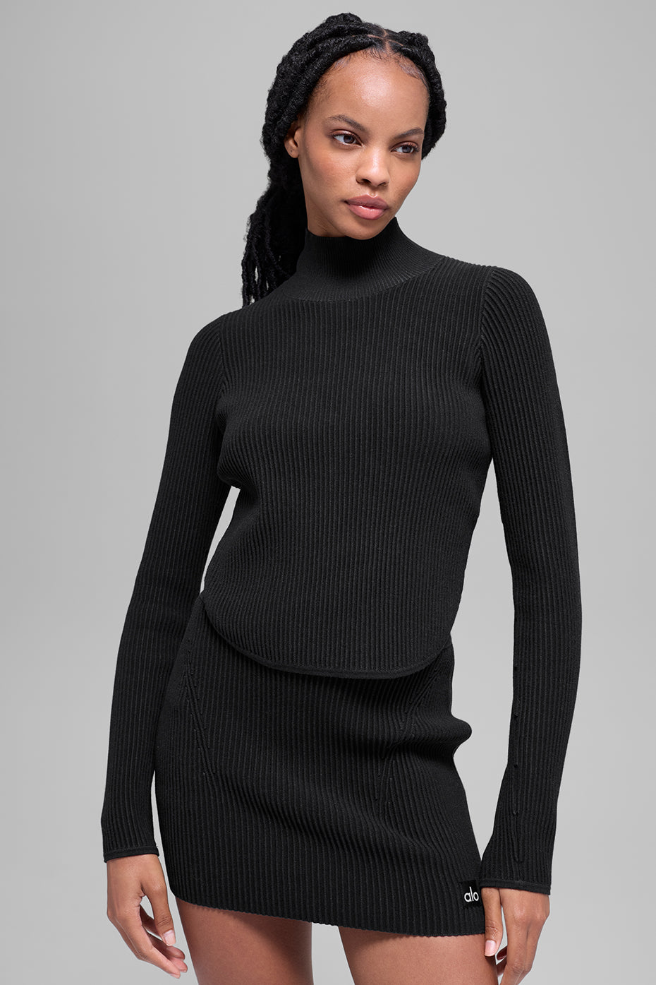 Alo Yoga Denim Knit Backless Long Sleeve - Black/Anthracite - imagen 1