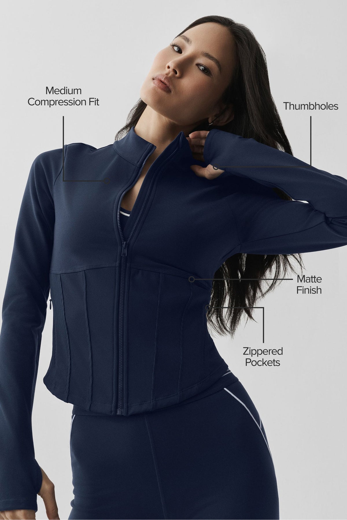 Alo Yoga Airbrush Corset Full Zip Jacket - Navy - imagen 2