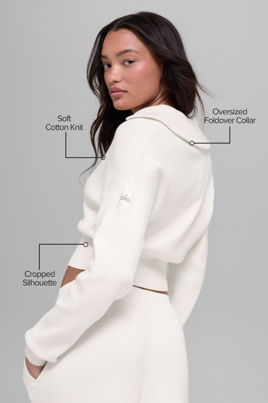 Alo Yoga Scholar Knit Cropped Full Zip Jacket - Ivory - imagen 2