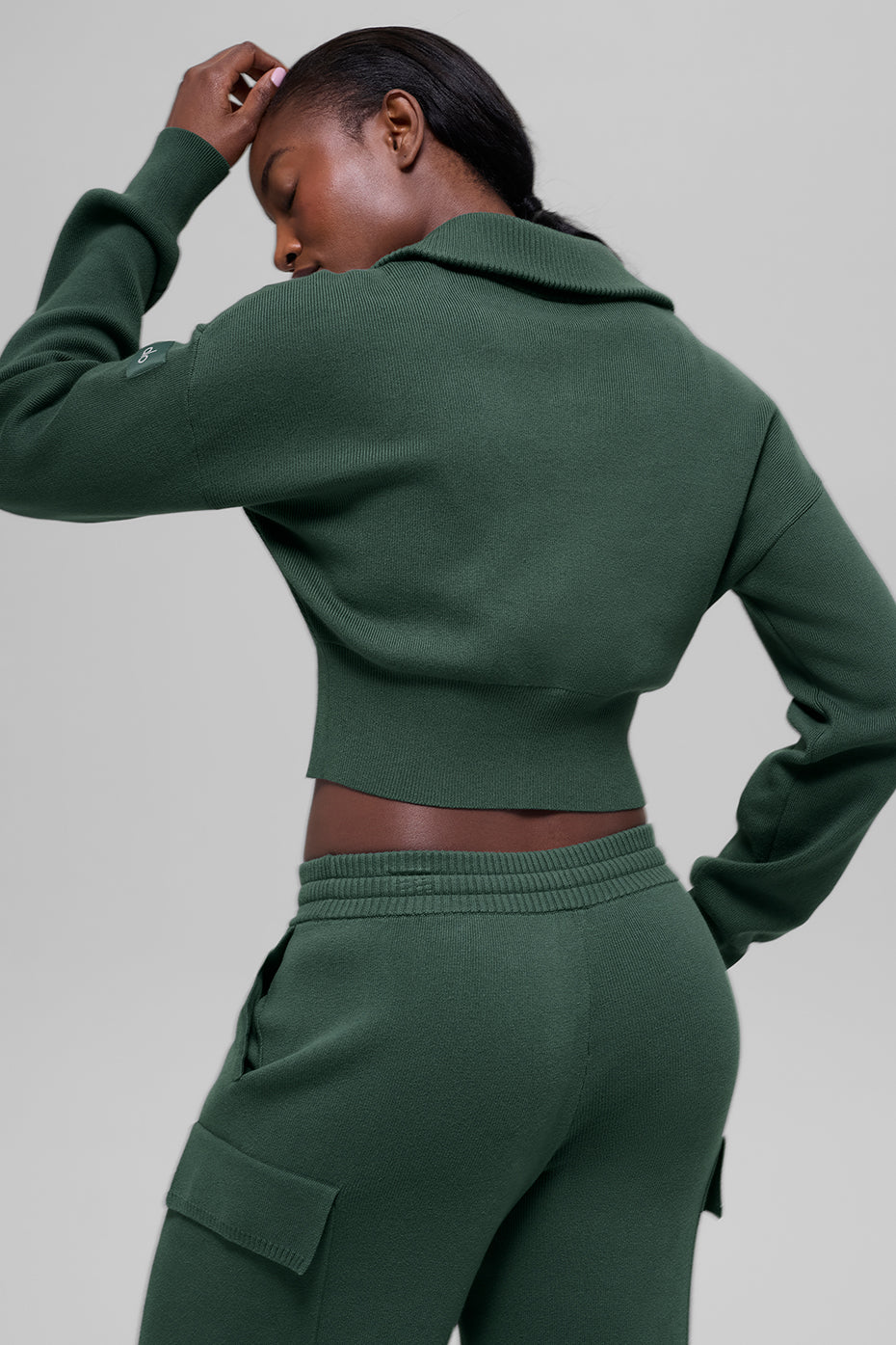 Alo Yoga Scholar Knit Cropped Full Zip Jacket - Clover Green - imagen 2