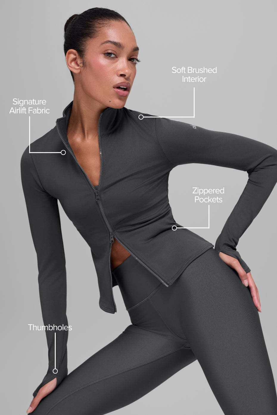 Alo Yoga Airlift Winter Warm Radiant Full-Zip Jacket - Anthracite - imagen 2