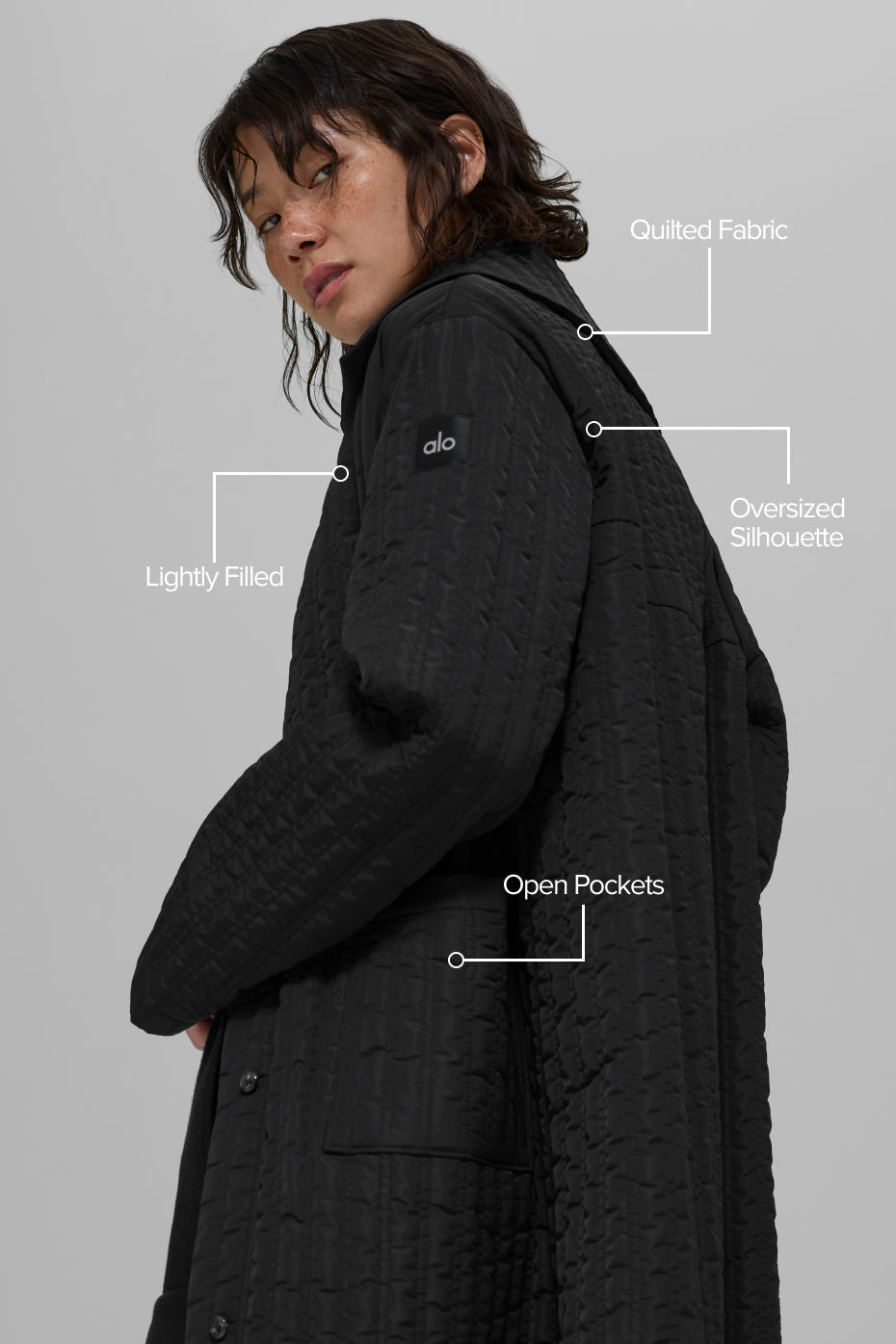 Alo Yoga Quilted Skyline Long Coat - Black - imagen 2