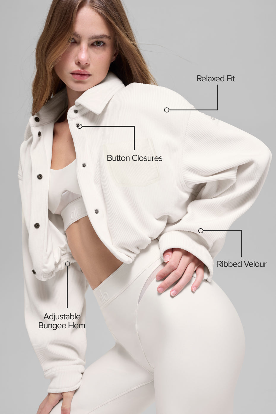 Alo Yoga Ribbed Velour Cropped Mountain Side Jacket - Ivory - imagen 2