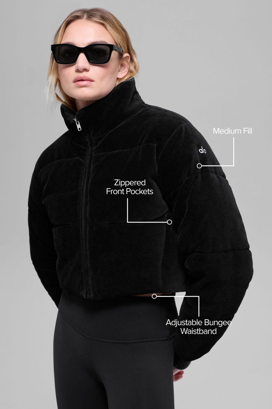 Alo Yoga Micro Corduroy Dreamy Puffer - Black - imagen 2