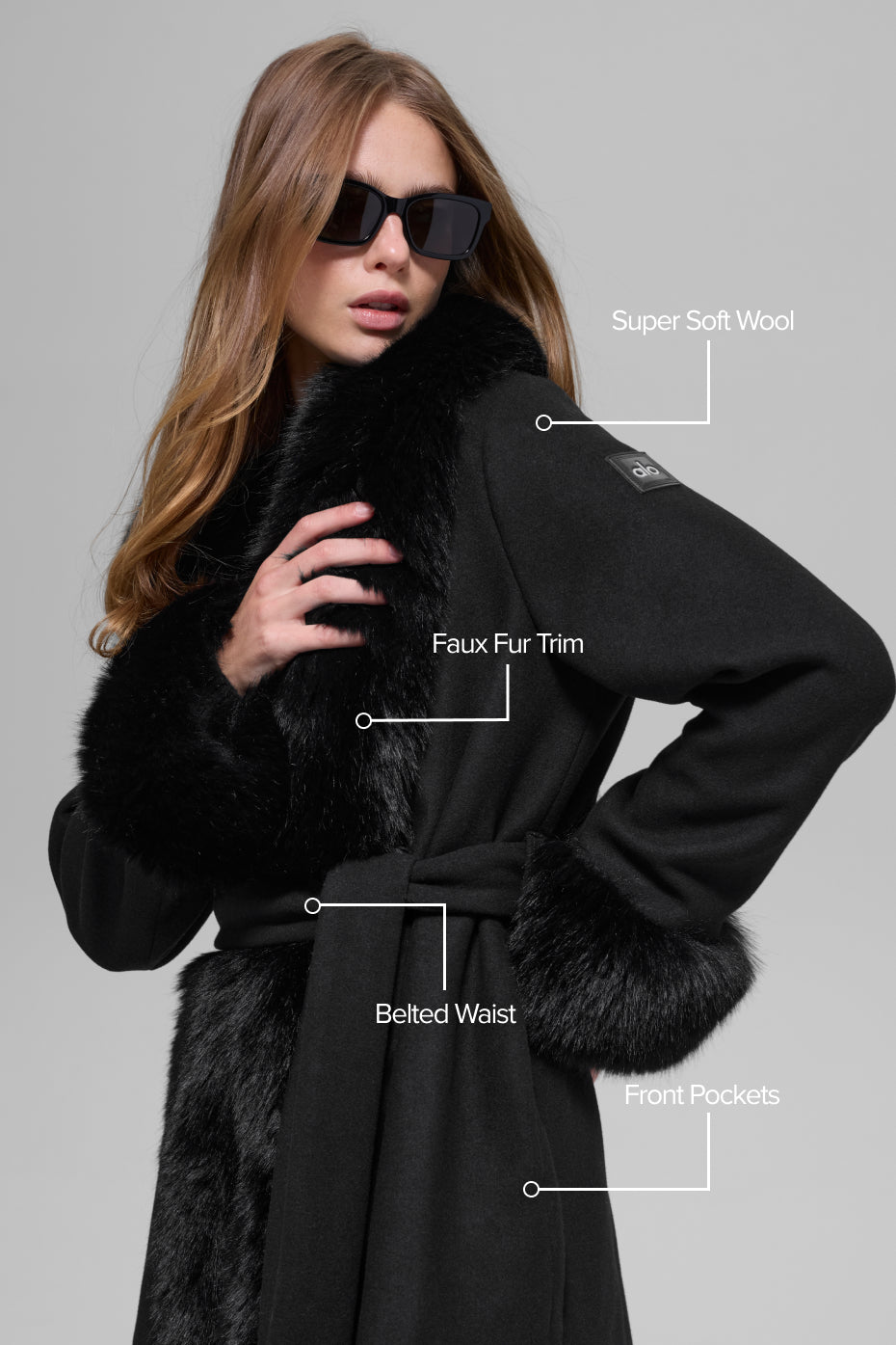Alo Yoga Faux Fur Trimmed Longline Coat - Black - imagen 2