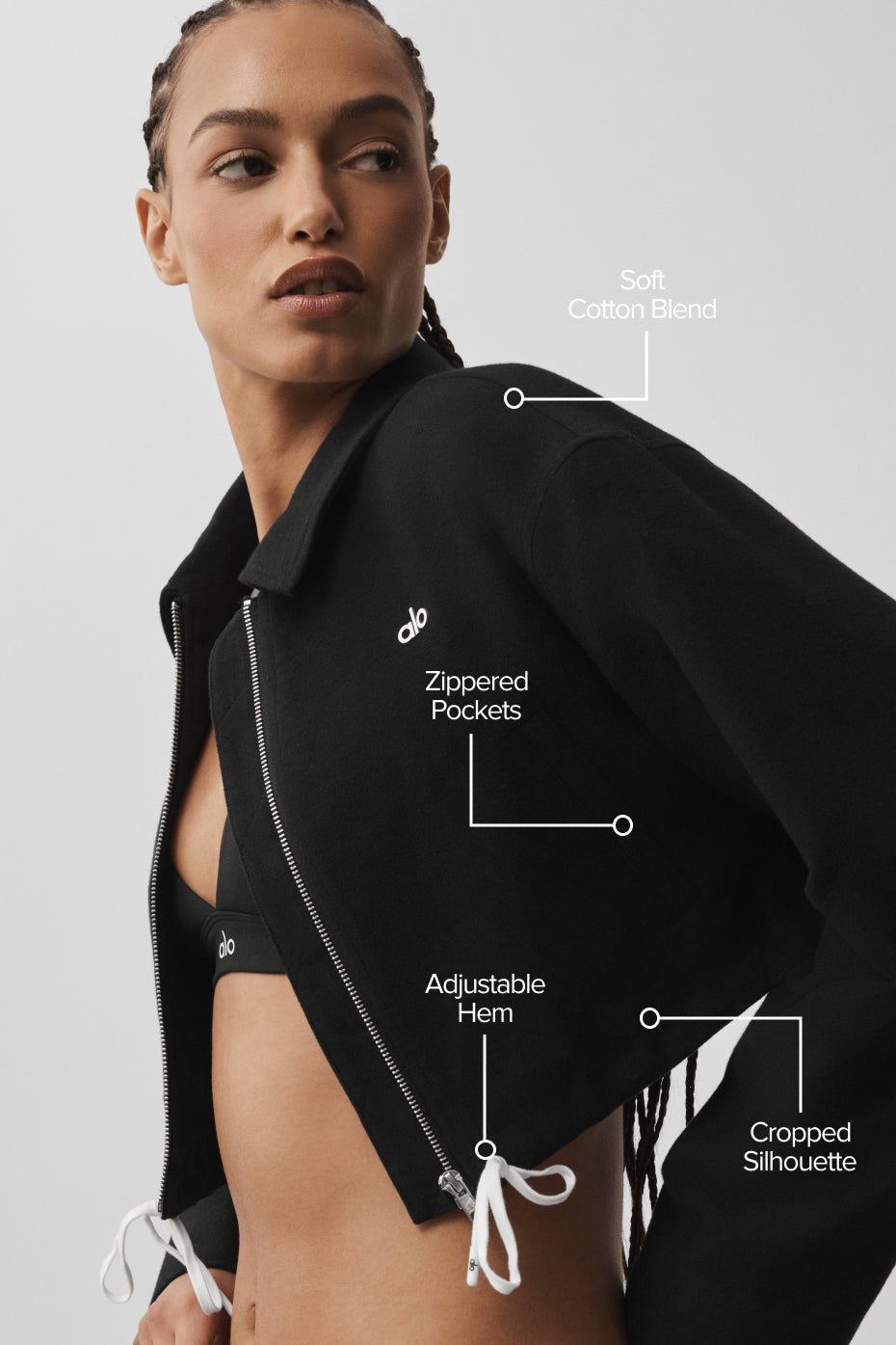 Alo Yoga Cropped Fan Favorite Full Zip Jacket - Black - imagen 2