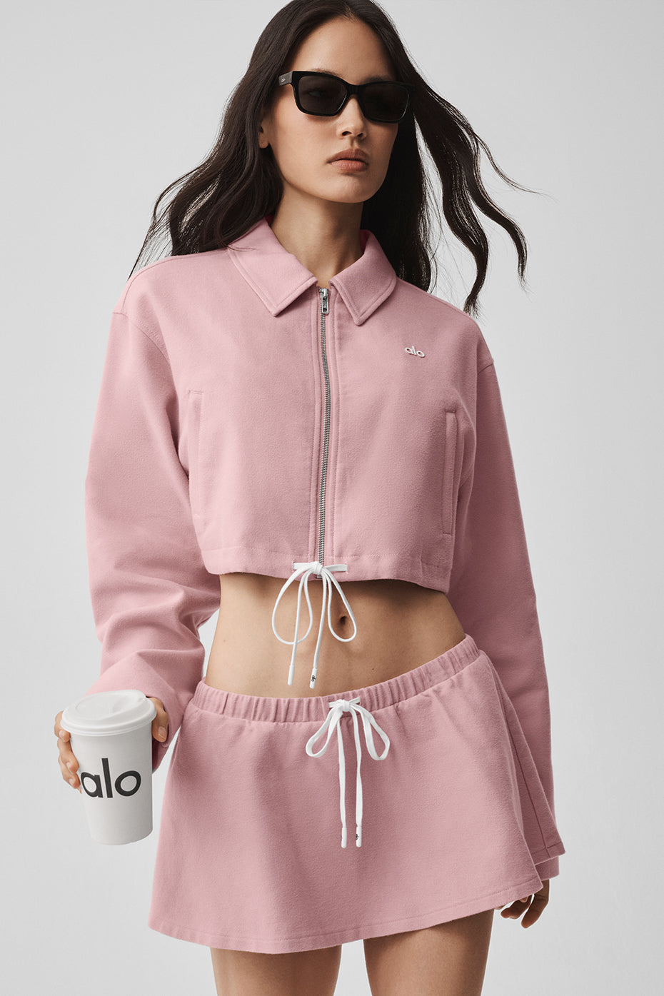 Alo Yoga Cropped Fan Favorite Full Zip Jacket - Vintage Pink - imagen 3