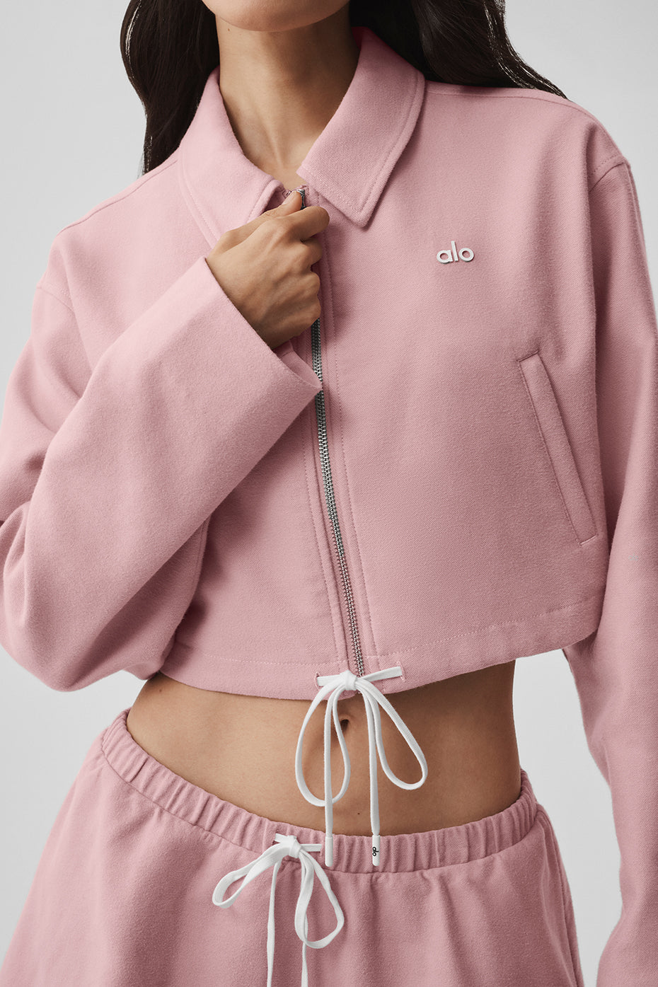 Alo Yoga Cropped Fan Favorite Full Zip Jacket - Vintage Pink - imagen 5
