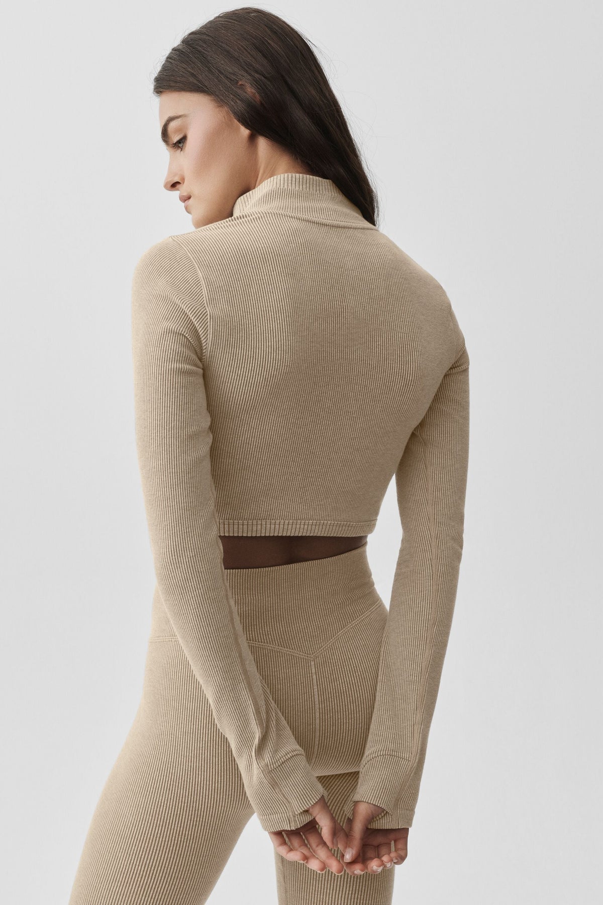 Alo Yoga Seamless Two Tone Rib Jacket - Gravel Heather - imagen 3