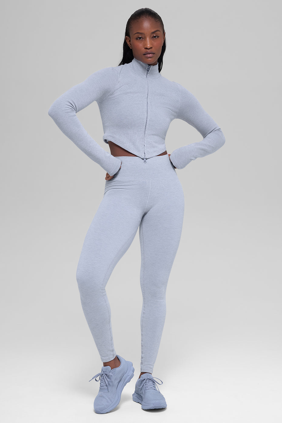 Alo Yoga Seamless Two Tone Rib Jacket - Winter Frost Heather - imagen 4