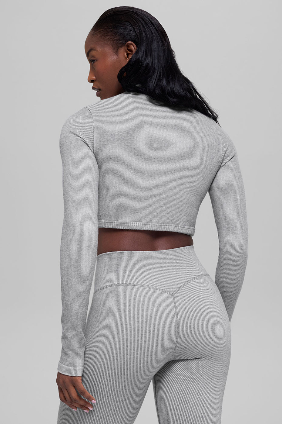 Alo Yoga Seamless Two Tone Rib Jacket - Light Misty Grey Heather - imagen 3