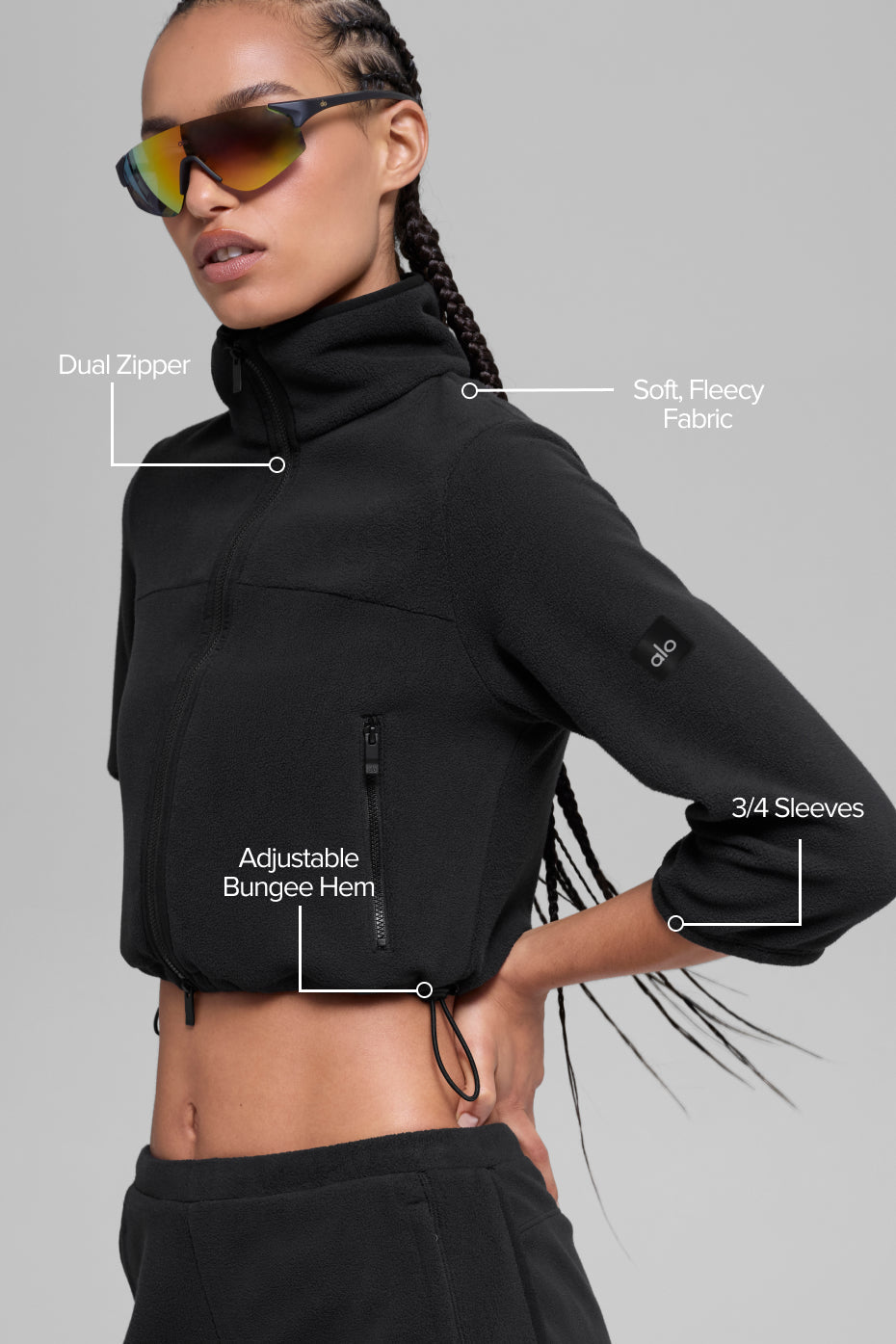Alo Yoga Polar Fleece Retreat Cropped Jacket - Black - imagen 2