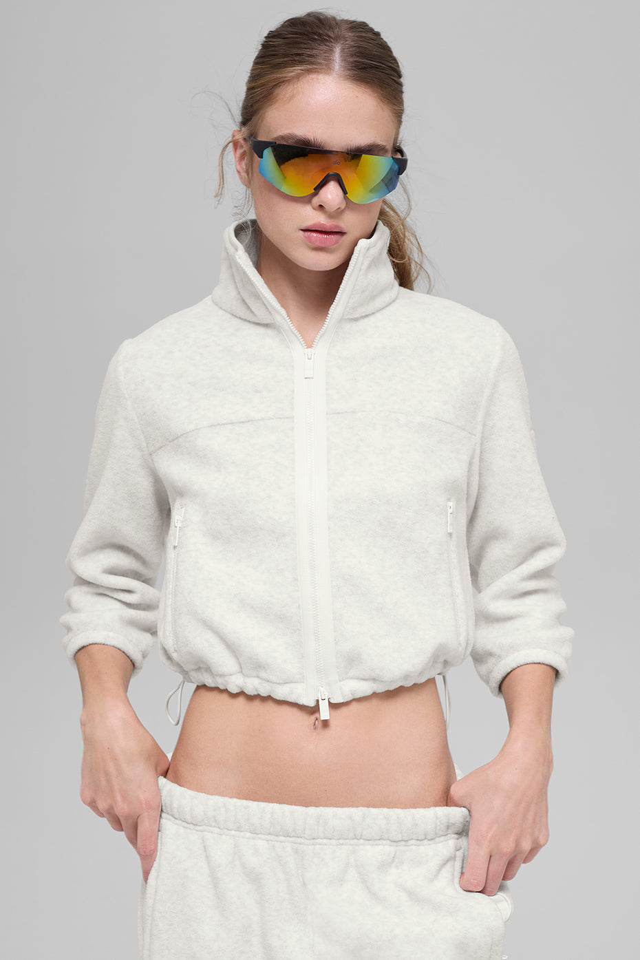 Alo Yoga Polar Fleece Retreat Cropped Jacket - White Heather Grey - imagen 1