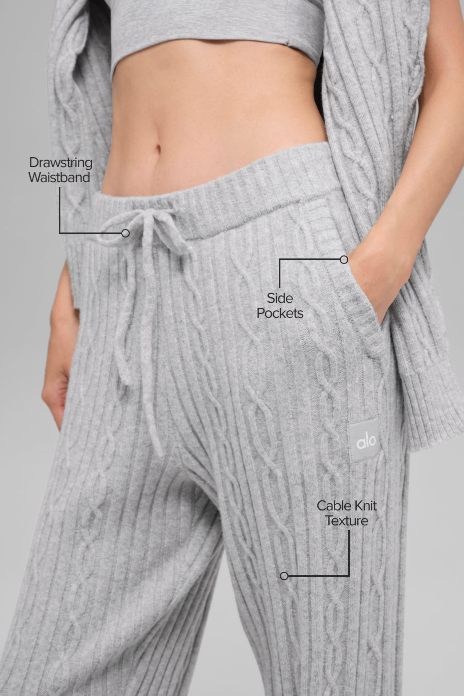 Alo Yoga Cable Knit Winter Bliss Pant - Athletic Heather Grey - imagen 2