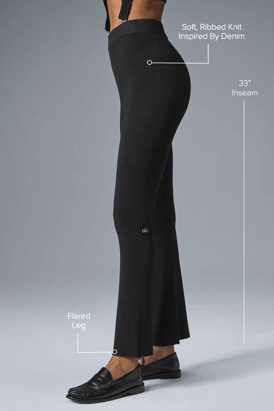 Alo Yoga Denim Knit High-Waist Flare Pant - Black/Anthracite - imagen 2