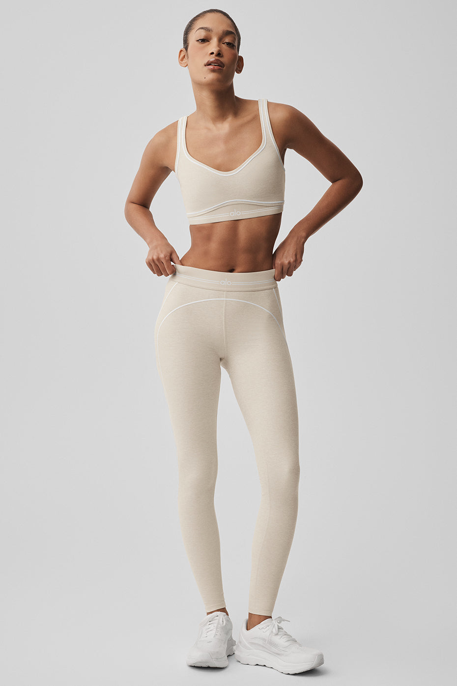 Alo Yoga Alosoft High-Waist Heart Throb Legging - Oatmeal Heather/White - imagen 6