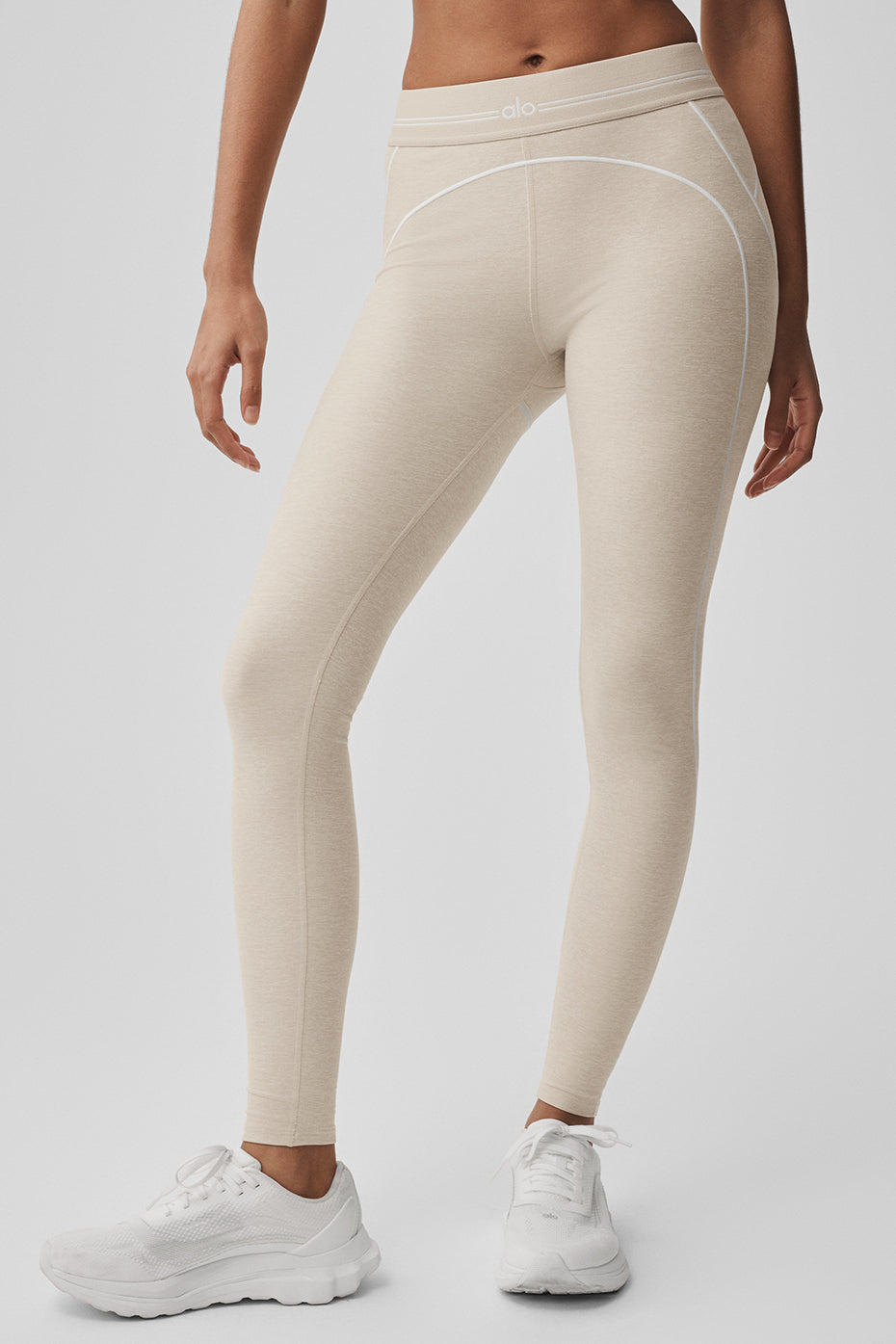 Alo Yoga Alosoft High-Waist Heart Throb Legging - Oatmeal Heather/White - imagen 3