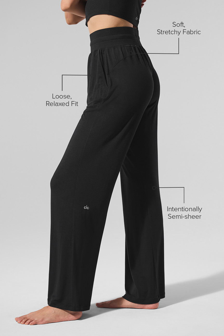 Alo Yoga Semi-Sheer Delicate Lounge Flare Pant (Regular) - Black - imagen 2