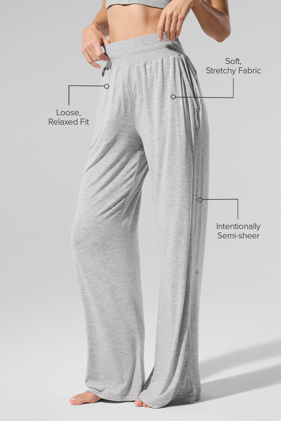 Alo Yoga Semi-Sheer Delicate Lounge Flare Pant (Regular) - Athletic Heather Grey - imagen 2