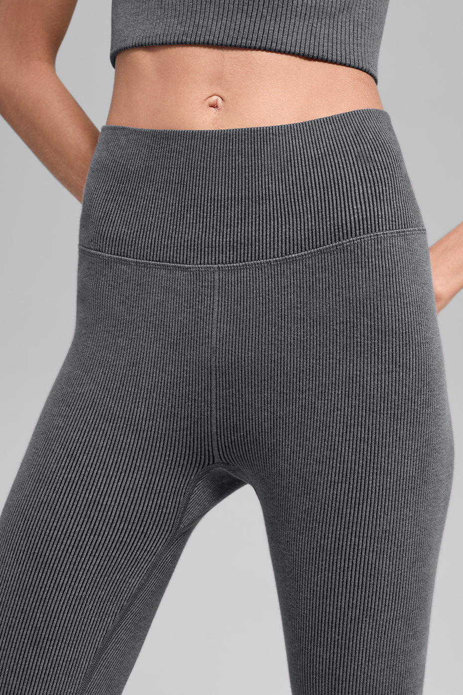 Alo Yoga Seamless High-Waist Two Tone Rib Legging - Dark Misty Grey Heather - imagen 2