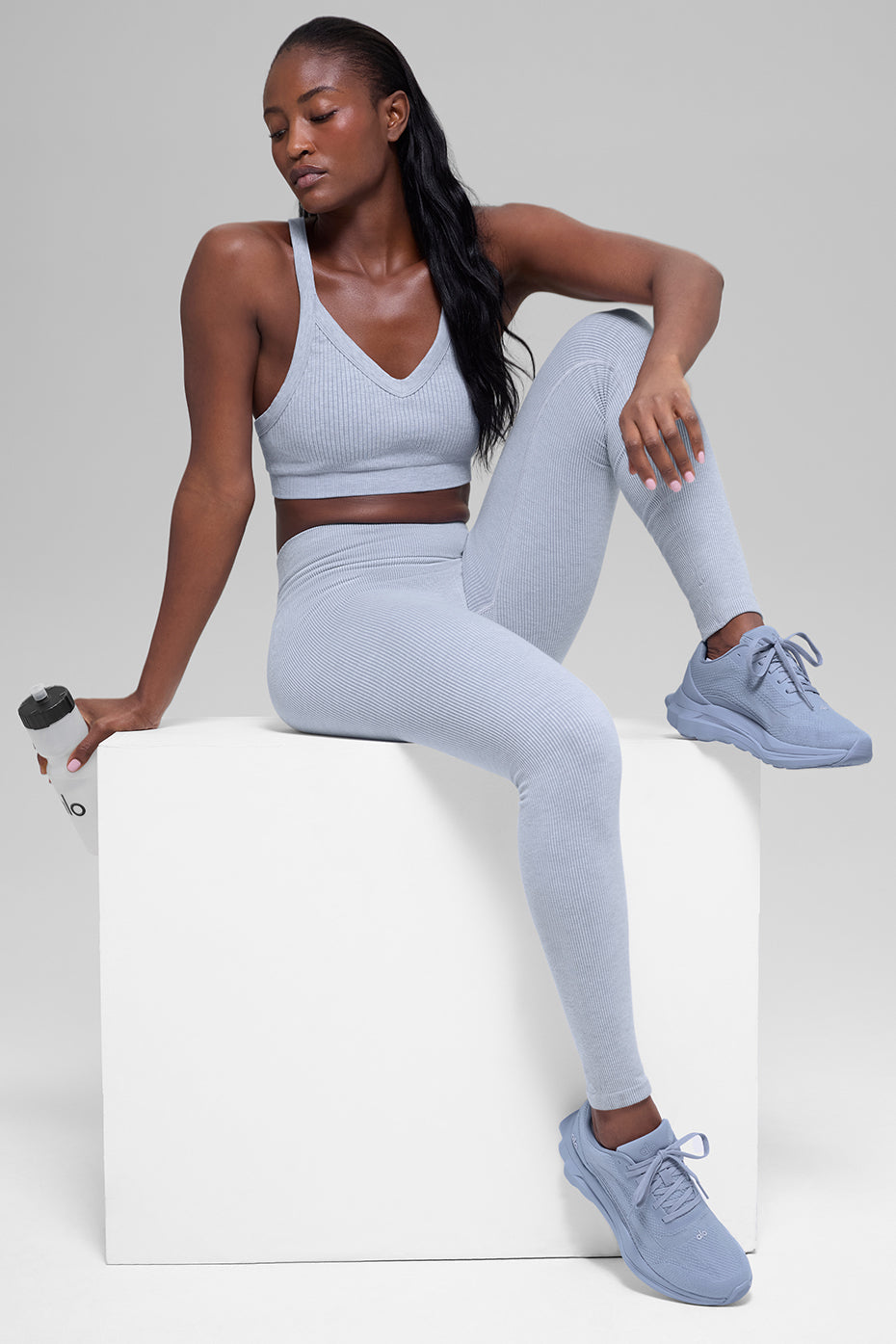 Alo Yoga Seamless High-Waist Two Tone Rib Legging - Winter Frost Heather - imagen 5