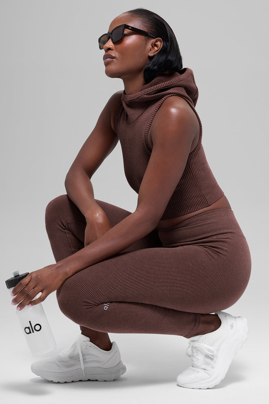 Alo Yoga Seamless High-Waist Two Tone Rib Legging - Brownstone Heather - imagen 4