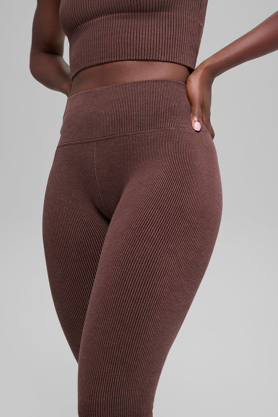Alo Yoga Seamless High-Waist Two Tone Rib Legging - Brownstone Heather - imagen 2