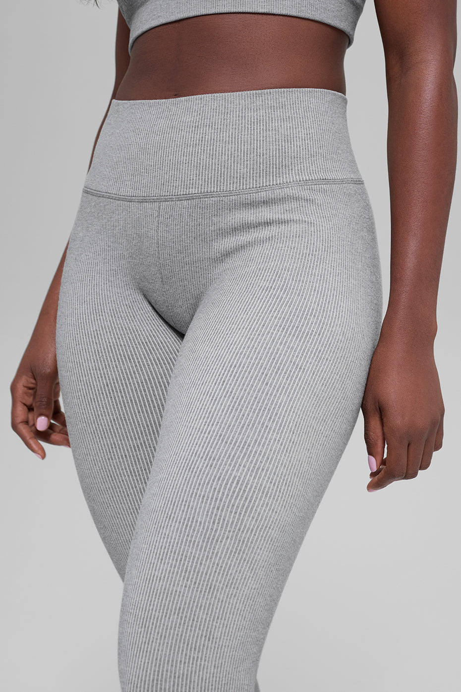 Alo Yoga Seamless High-Waist Two Tone Rib Legging - Light Misty Grey Heather - imagen 1