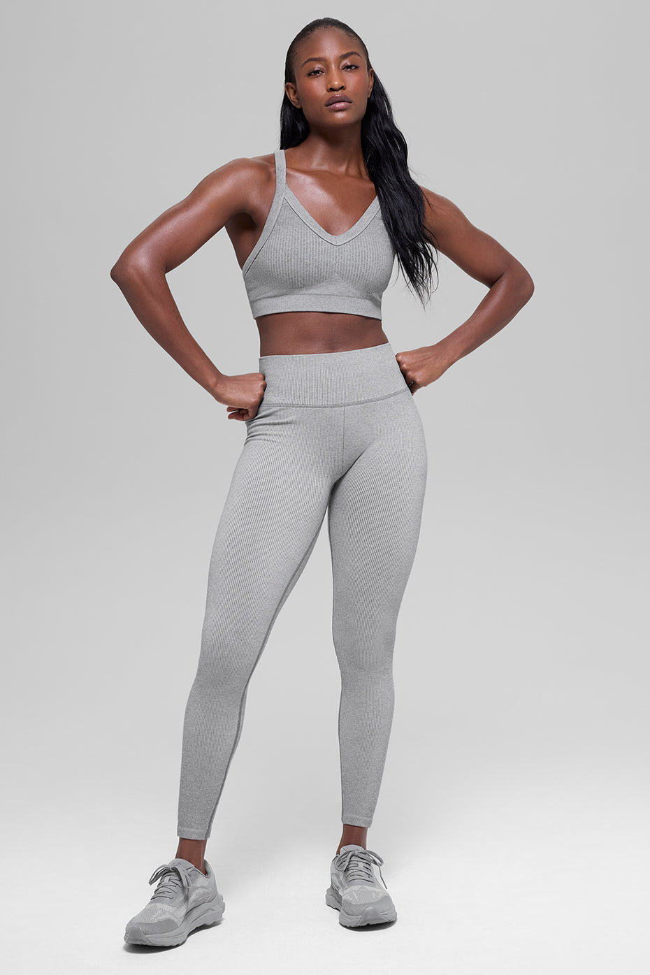 Alo Yoga Seamless High-Waist Two Tone Rib Legging - Light Misty Grey Heather - imagen 6