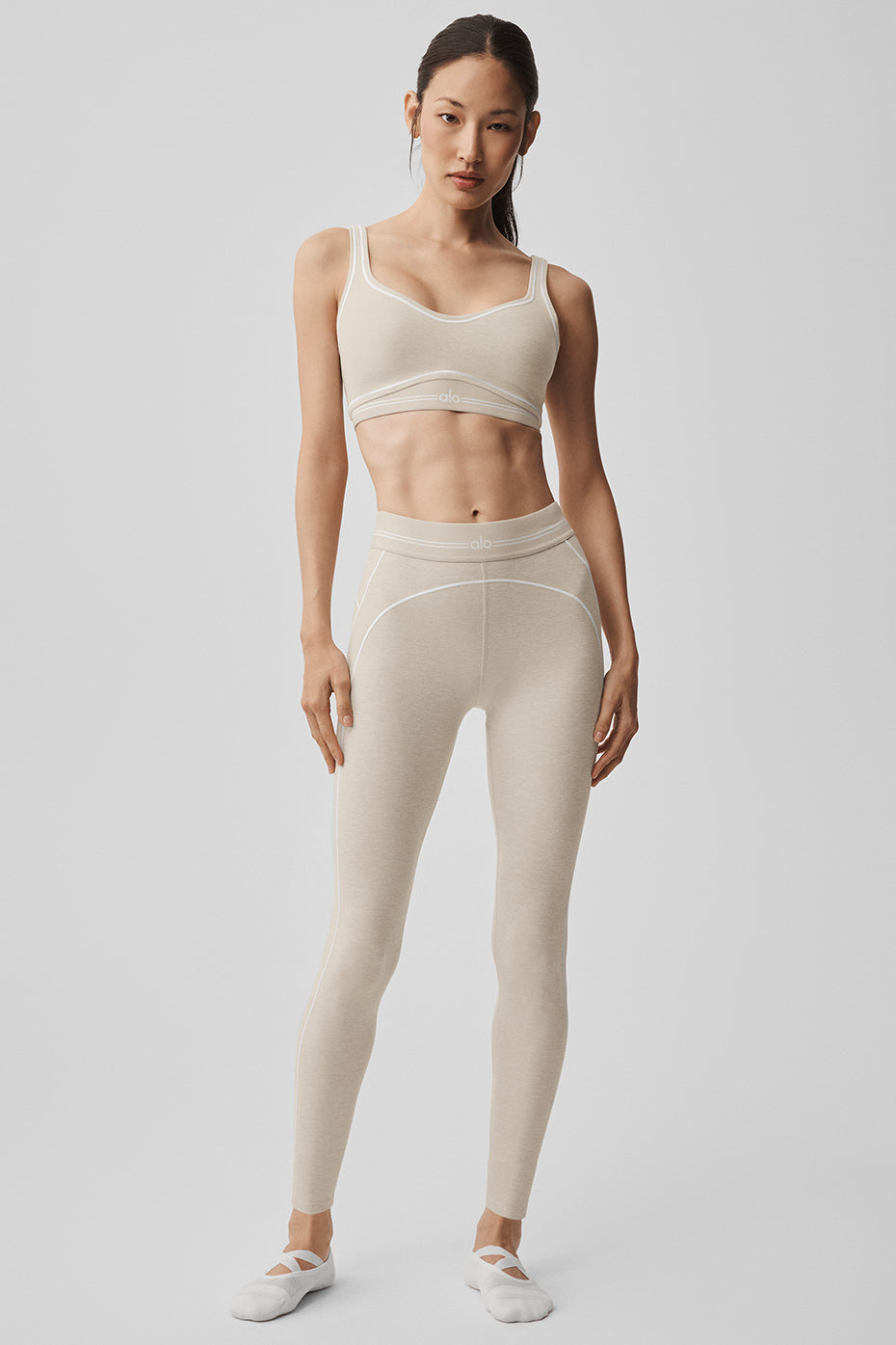 Alo Yoga 7/8 High-Waist Alosoft Heart Throb Legging - Oatmeal Heather/White - imagen 5