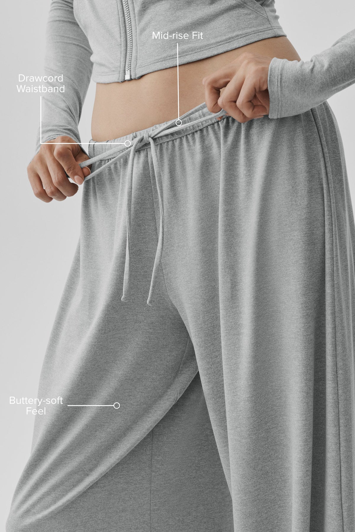 Alo Yoga Alosoft Mid-Rise Finesse Wide Leg Sweatpant - Vintage Athletic Heather - imagen 2