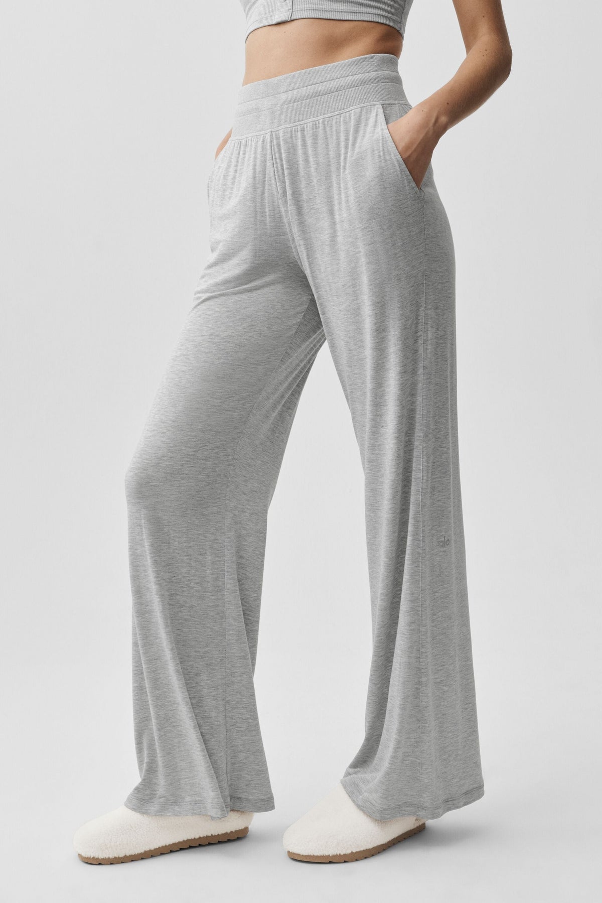 Alo Yoga Semi-Sheer Delicate Lounge Flare Pant (Long) - Athletic Heather Grey - imagen 1