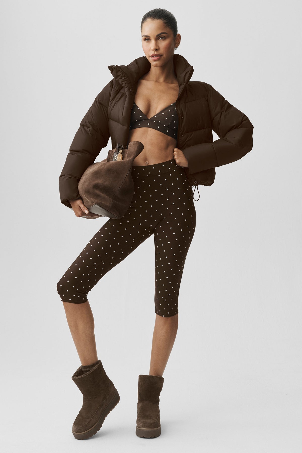 Alo Yoga Airlift Polka Dot High-Waist Iconic 90's Capri - Espresso/White - imagen 1