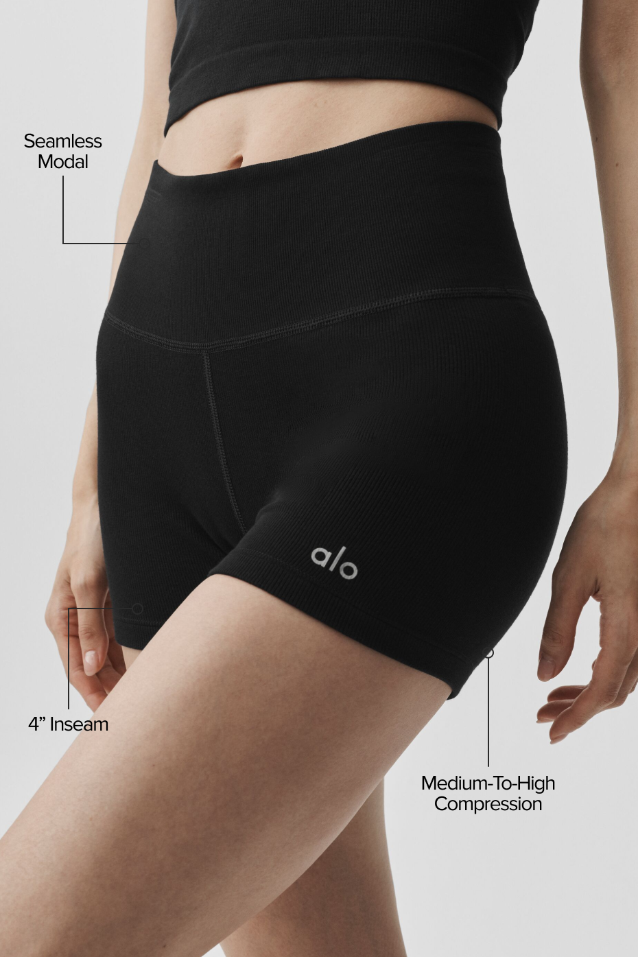 Alo Yoga 4" Seamless Modal Ribbed High-Waist Short - Black - imagen 2