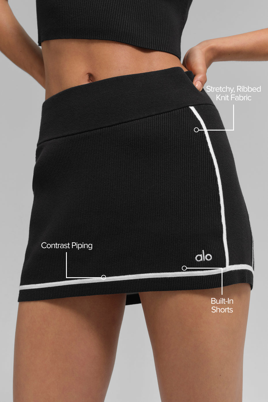 Alo Yoga Ribbed Sweater Knit Highline Mini Skirt - Black/White - imagen 2