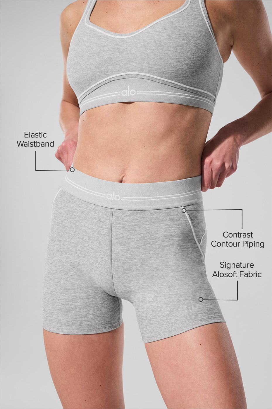 Alo Yoga 4" Alosoft High-Waist Heart Throb Short - Athletic Heather Grey/White - imagen 2