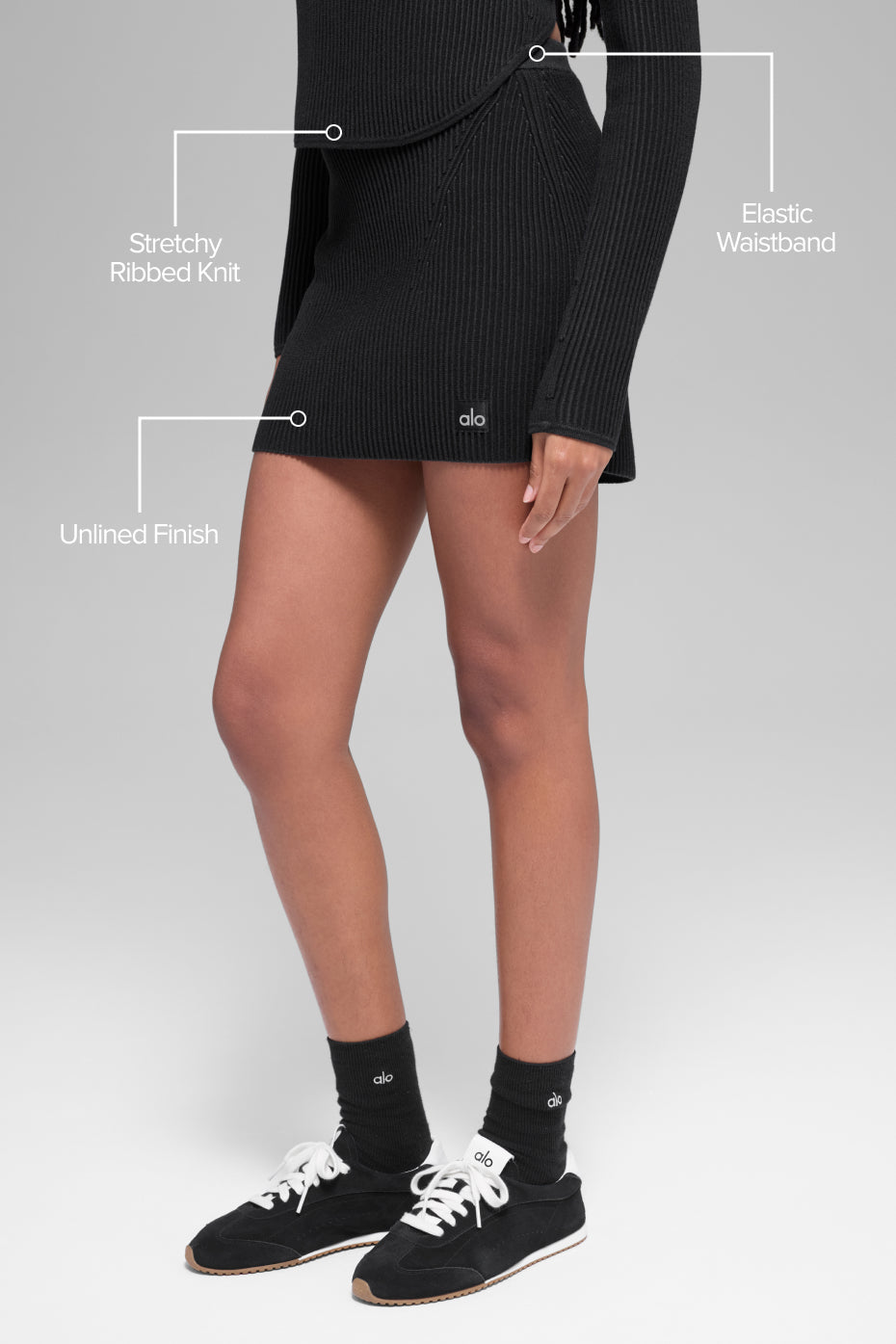 Alo Yoga Denim Knit High-Waist Skirt - Black/Anthracite - imagen 2