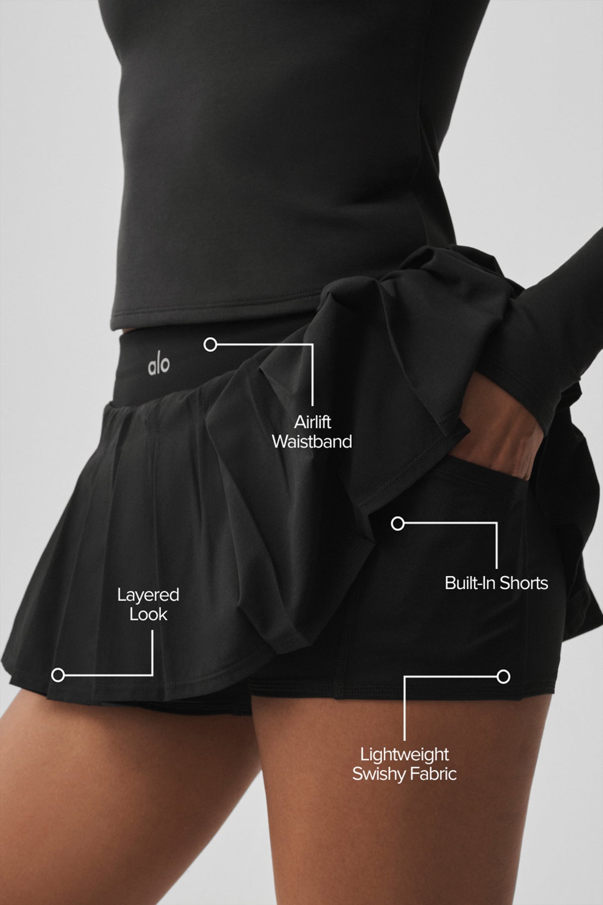 Alo Yoga Double Or Nothing Tennis Skirt - Black - imagen 2