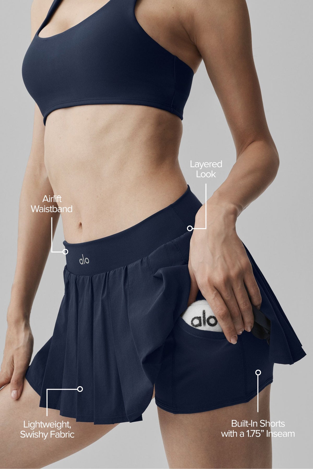 Alo Yoga Double Or Nothing Tennis Skirt - Navy - imagen 2