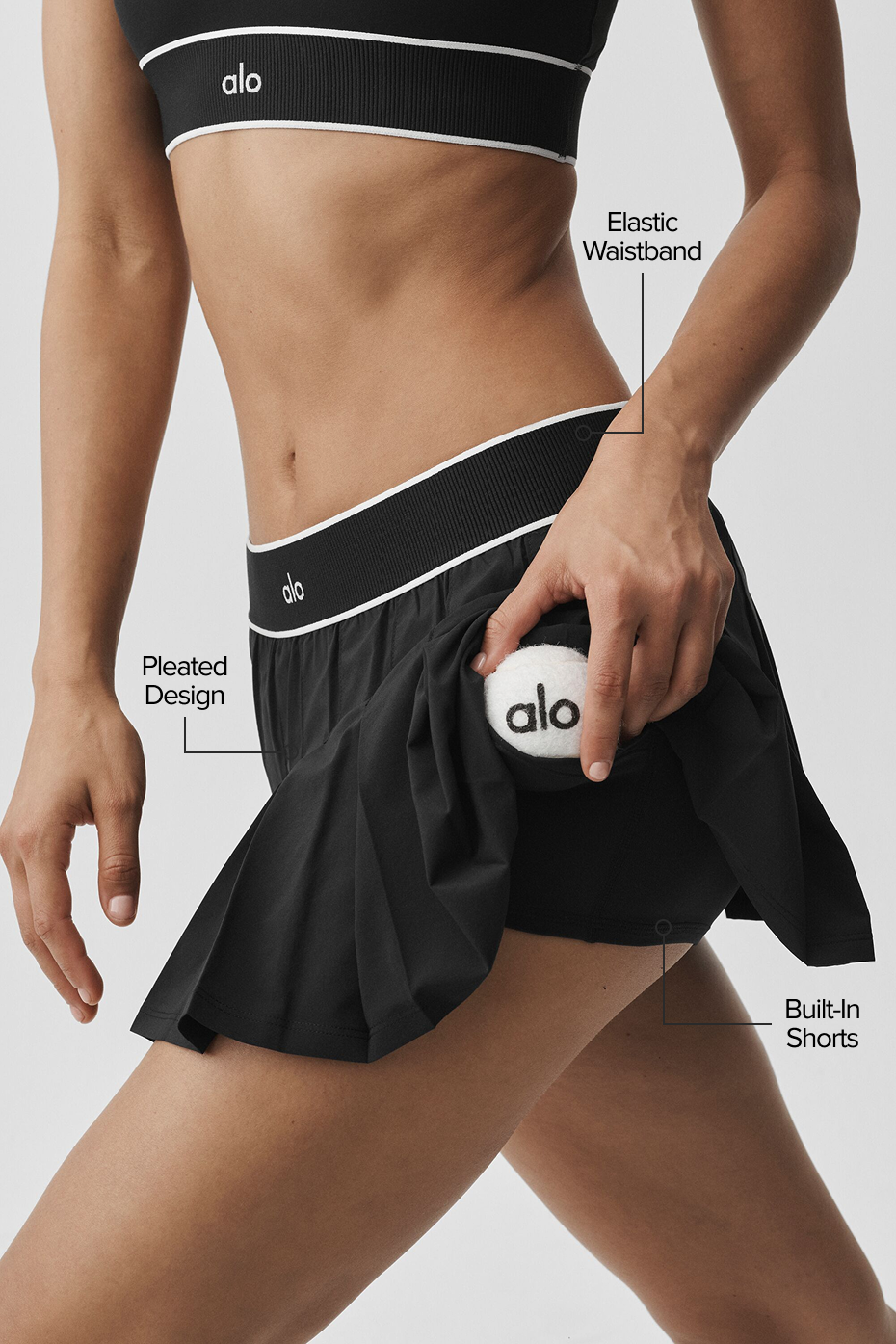 Alo Yoga Low-Rise Amp It Up Tennis Skirt - Black - imagen 2